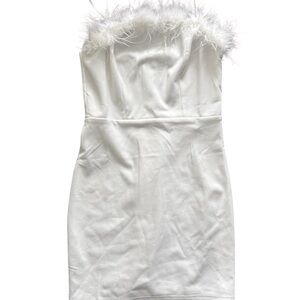White Strapless Dress with Feather Trim Size Small